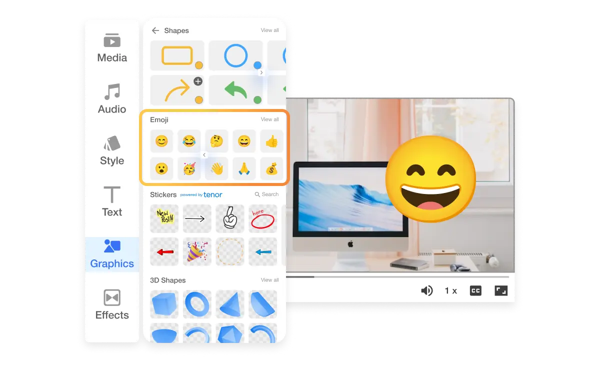 Choose any emoji to add to video using Visla’s Scene-Based Editing interface